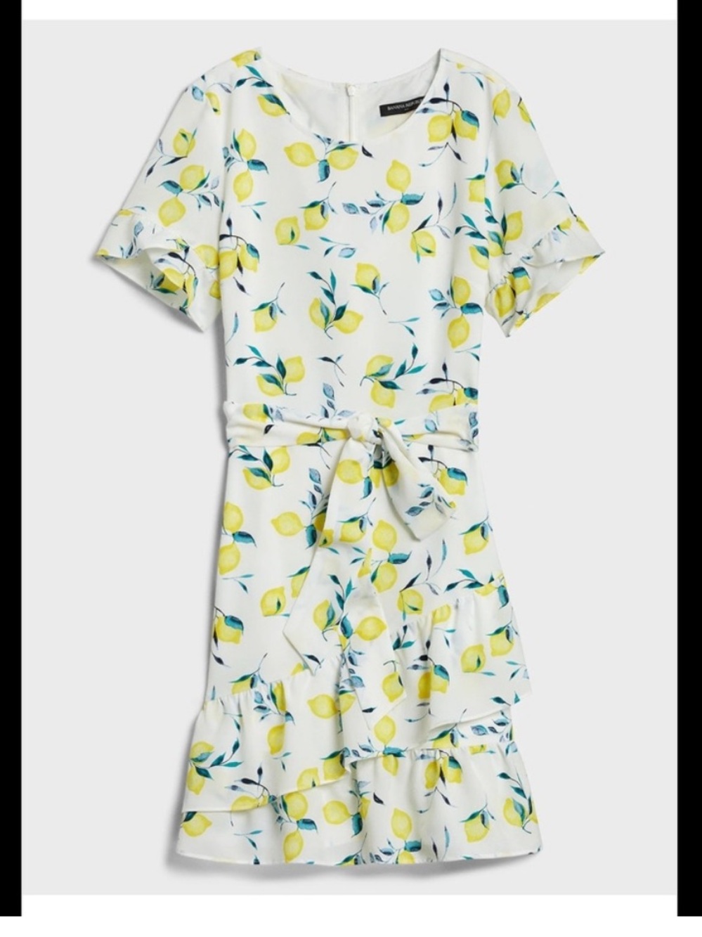 Banana Republic Lemon Frill Fit And Flare Skirt Dress Tie Waist